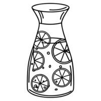 refreshing lemonade pitcher with citrus slices stylized black and white illustration of summer drink and fruit beverage vector