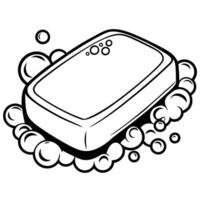 bar of soap with bubbles illustration clean hygiene, black and white line art, minimalistic detergent design vector