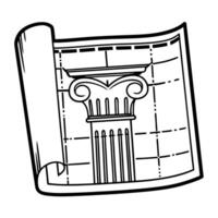 Blueprint of classical ionic column design in architectural sketch vector