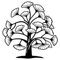 artistic tree outline with ginkgo leaves monochrome botanical illustration, abstract natural design vector