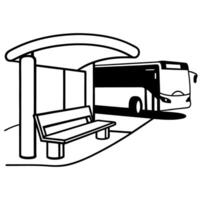 modern bus stop and public transportation outline illustration bench seat, urban commuter infrastructure, simple design vector