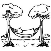 Hammock hanging between trees in nature relaxation and peaceful outdoor scene vector