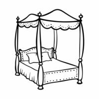 Elegant Canopy Bed with Curtains in Outline Style vector