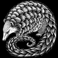 A drawing of a pangolin with its head turned to the left vector