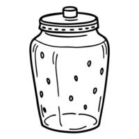 Hand Drawn Empty Glass Jar with Lid Retro Black and White Line Art Illustration vector