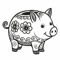 Decorative Piggy Bank Illustration with Intricate Floral Patterns vector