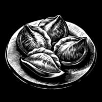 A plate of dumplings with a black background vector