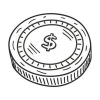 Hand Drawn Illustration of a Coin with Dollar Symbol for Financial Design vector