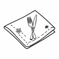 Elegant Table Setting with Fork and Knife on Napkin Line Art Illustration vector