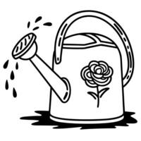garden watering can with floral design, sprinkling water droplets, nurturing plants and growth vector
