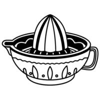 black and white lemon squeezer illustration citrus juicer with handle and leaf patterns, traditional design vector