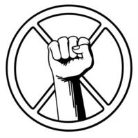 raised fist in solidarity symbol within circular frame empowerment and unity gesture in black and white vector
