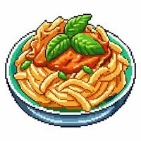 Pixel Art Spaghetti with Tomato Sauce and Basil vector