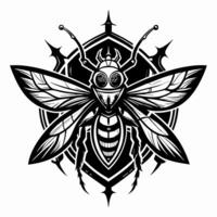 A black and white drawing of a bug with a pair of eyes and a mouth vector