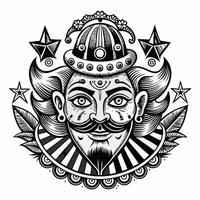 A man with a mustache and a hat is wearing a crown vector