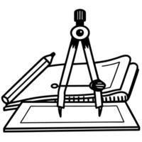 technical drawing tools and notebook compass and pencil on sketchpad for precision design and drafting vector