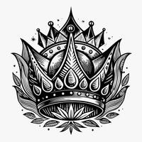 A black and white drawing of a crown with a leafy design vector