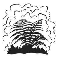 Illustration of fern leaves and grass with abstract cloudy background vector
