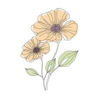 Yellow daisy flower in minimal style line art design illustration vector