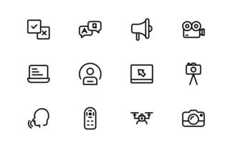 Minimalist Mass Media Icon set package. Perfect for News Outlets, Media , and Broadcasting Design Systems vector