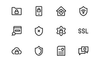 Premium Security Icons set pack. Clean Vectors for Surveillance, Protection, Alarm Systems, and Cybersecurity Projects.