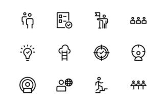 Premium Modern Teamwork Icon Set pack. Professional and Minimalist Vectors for Collaboration, Team Building, and Office Projects in Outline Style.