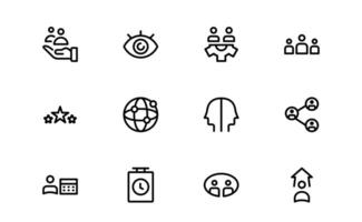 Premium Modern Teamwork Icon Set bundle. Professional and Minimalist Vectors for Collaboration, Team Building, and Office Projects in Outline Style.