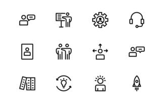 Premium Modern Teamwork Icon Set collection. Professional and Minimalist Vectors for Collaboration, Team Building, and Office Projects in Outline Style.