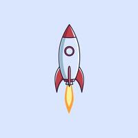 A rocket is flying through the air in a flat style vector