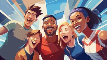 A diverse group of friends taking a fun selfie together vector
