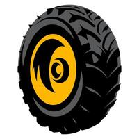 Illustration of a rugged black tire with a yellow inner rim and detailed tread pattern vector