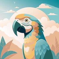 Vibrant Parrot in Tropical Setting with Mountains and Clouds vector