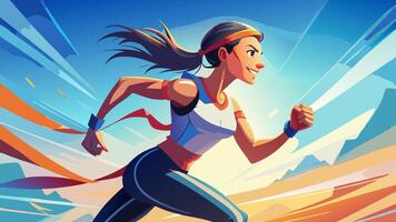 Female athlete running with determination and focus in a dynamic setting vector