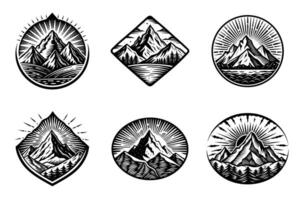 Simple and Elegant Badge Templates with Mountains in Monochrome Style vector