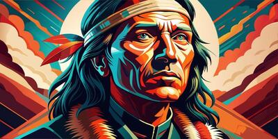 Wise Elder with Feather in Desert Landscape vector