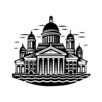 A majestic cathedral with grand domes and towering spires reflected in the water creating a serene and iconic architectural scene vector