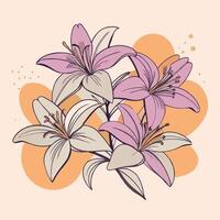 Beautiful Purple and White Lilies in a Soft Pastel Setting vector