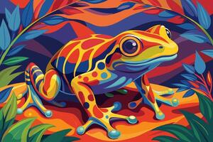 Bright and Colorful Frog in a Jungle Setting with Vivid Patterns vector