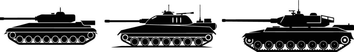 Three tanks are shown in silhouette on a white background vector