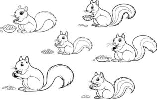 Squirrels eating nuts coloring pages vector