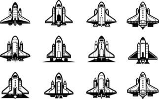 Space shuttle icons set vector