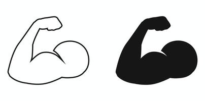 flexing arm muscle icon in stroke and fill style vector