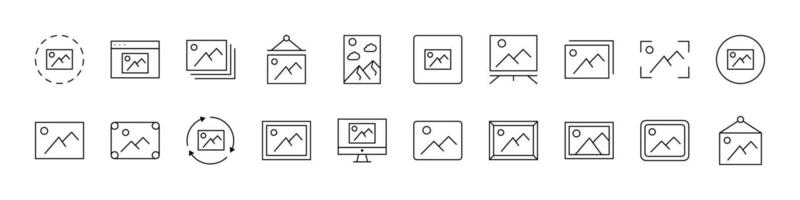 Picture Line Icon Set. Outline Signs for Graphic and Web Design, Apps, Adverts, Various Cards vector