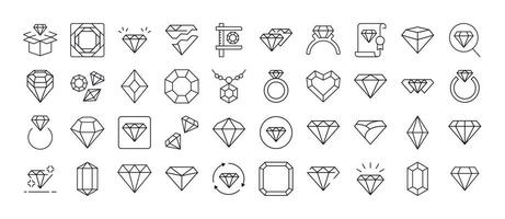 Jewelry Line Icon Set. Diamond and Gem Outline Signs for Graphic and Web Design, Apps, Adverts, Various Cards vector