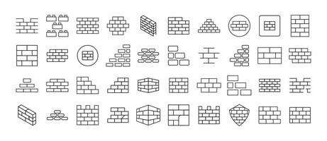 Building Line Icon Set. Brick Wall Outline Signs for Graphic and Web Design, Apps, Adverts, Various Cards vector