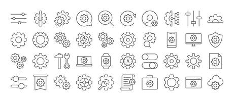 Cogwheel and Gear Pack of Thin Icons. Editable Stroke. Perfect for Web Sites, Books, Cards, Apps vector