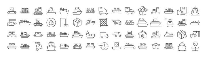 Delivery and Transportation Line Icon Bundle. Outline Signs for Graphic and Web Design, Apps, Adverts, Various Cards vector