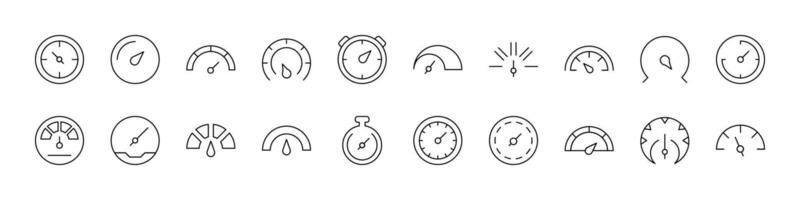 Speedometer Line Icon Collection. Outline Signs for Graphic and Web Design, Apps, Adverts, Various Cards vector