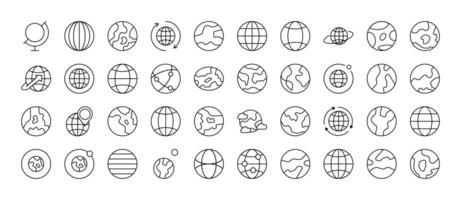 Set of Globe and Planet Related Line Icons. Outline Signs for Graphic and Web Design, Apps, Adverts, Various Cards vector