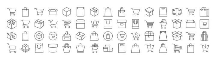 Shopping Bags Line Icon Set. Outline Signs for Graphic and Web Design, Apps, Adverts, Various Cards vector